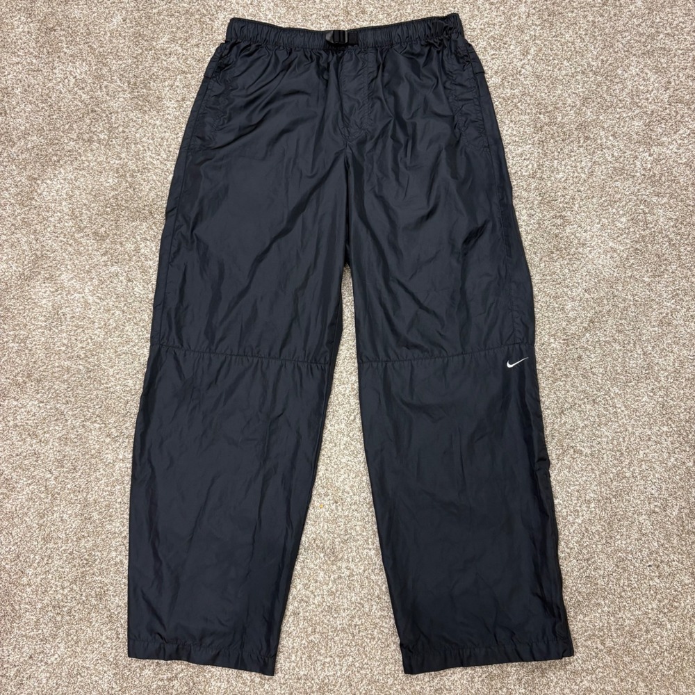 Vintage Nike Track Pants Mens Medium Belted Windbreaker Swoosh Black Nylon